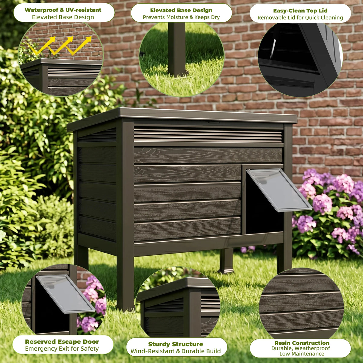 Weatherproof Resin Elevated Cat Shelter With Openable Roof For Outdoors