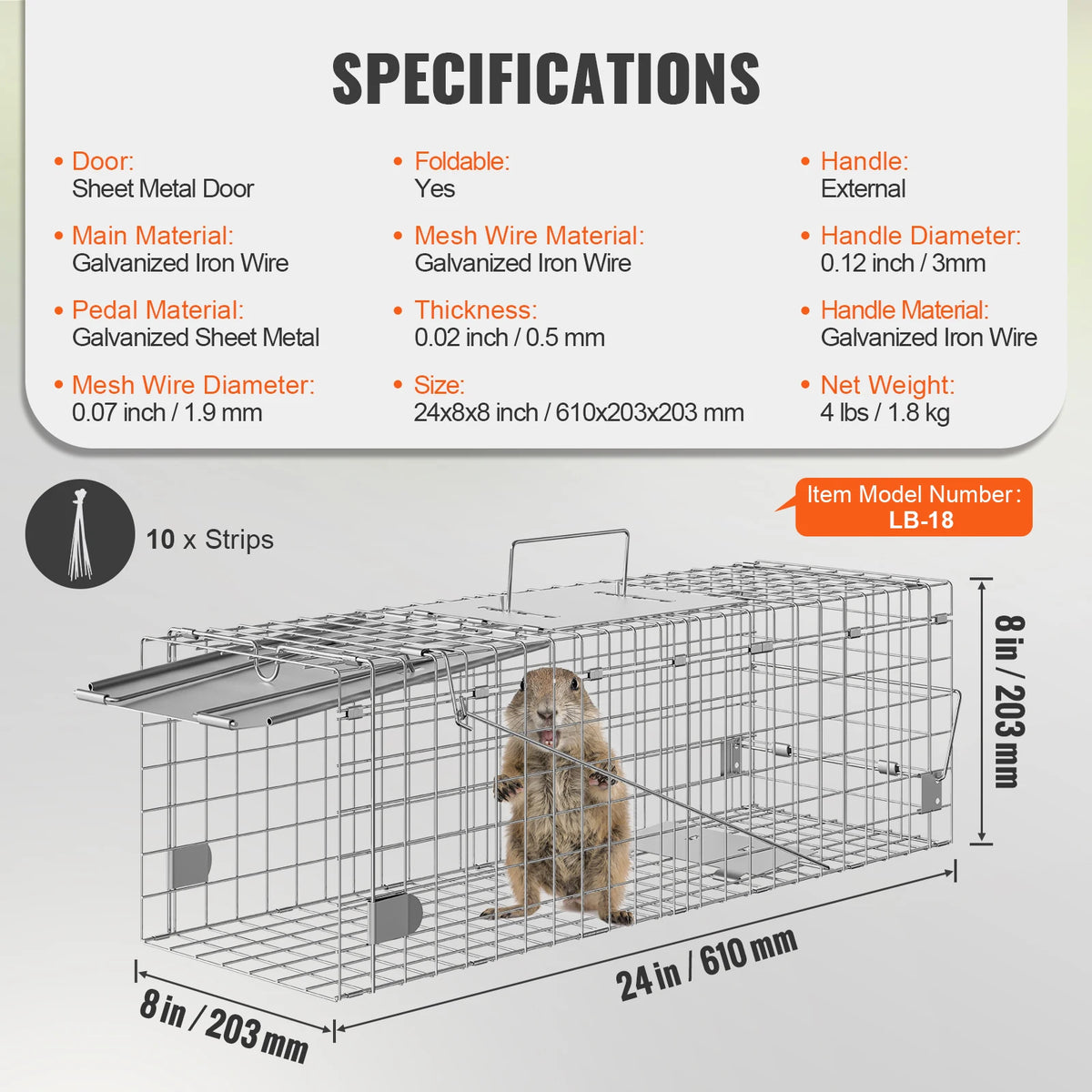 Humane Metal Live Animal Cage Trap For Rodents Cats Rabbits Squirrels