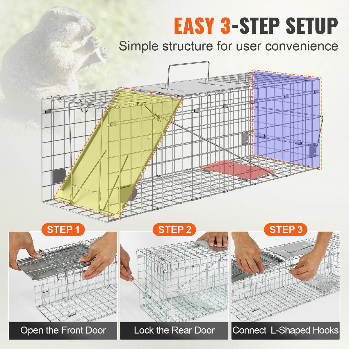 Humane Metal Live Animal Cage Trap For Rodents Cats Rabbits Squirrels