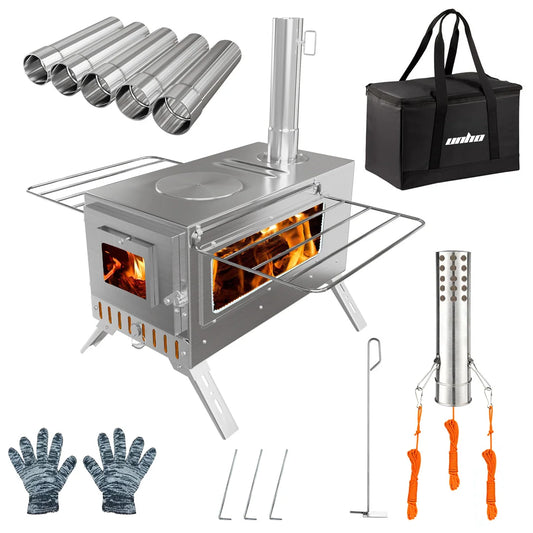 Portable Stainless Steel Wood Burning Stove With Chimney For Camping