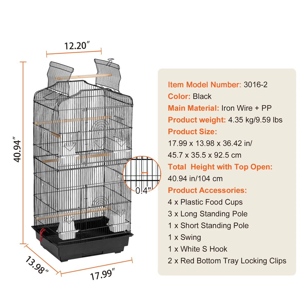 SucceBuy Hanging Open Top Bird Cage With Perch And Swing
