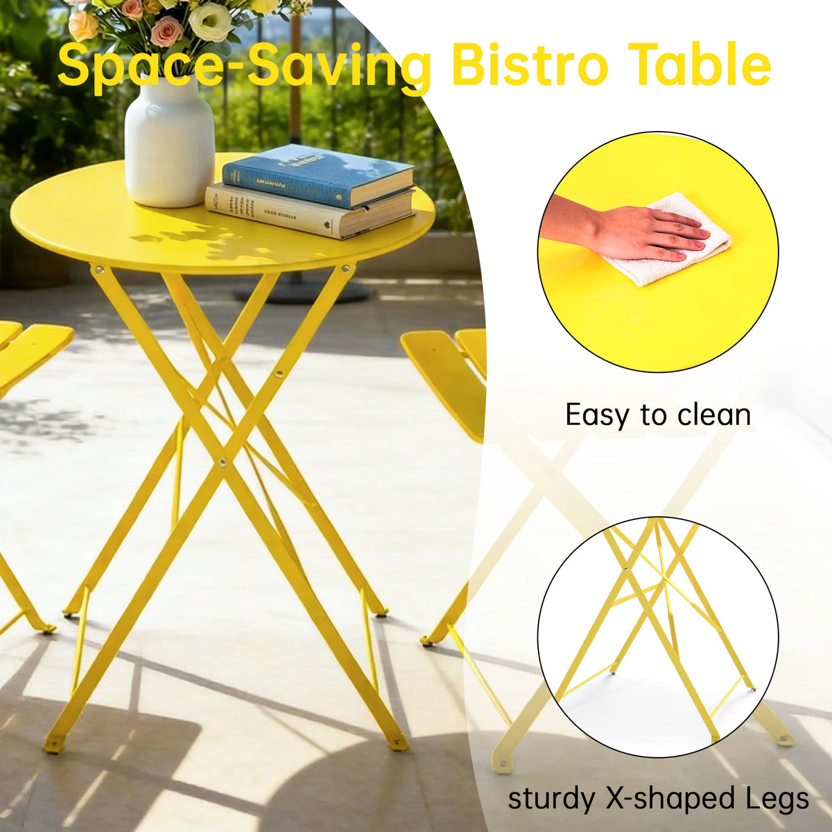 TUAREX Folding Steel Bistro Set For Outdoor Patio Garden