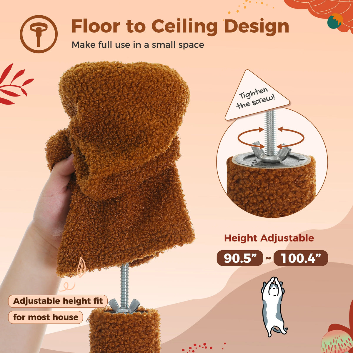 Petepela Adjustable Height Floor To Ceiling Cat Tower With Hammock