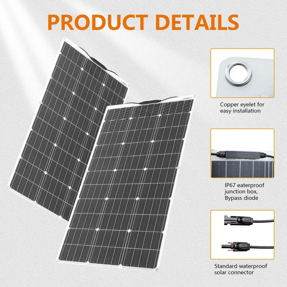 ASUNERGE Flexible Solar Panel for Campervan Battery Charging