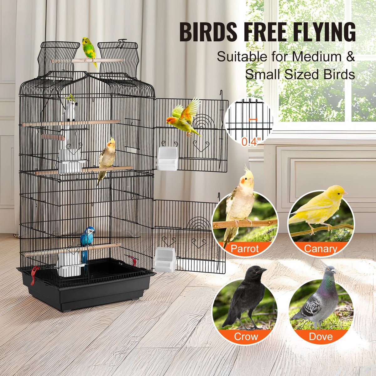 SucceBuy Hanging Open Top Bird Cage With Perch And Swing