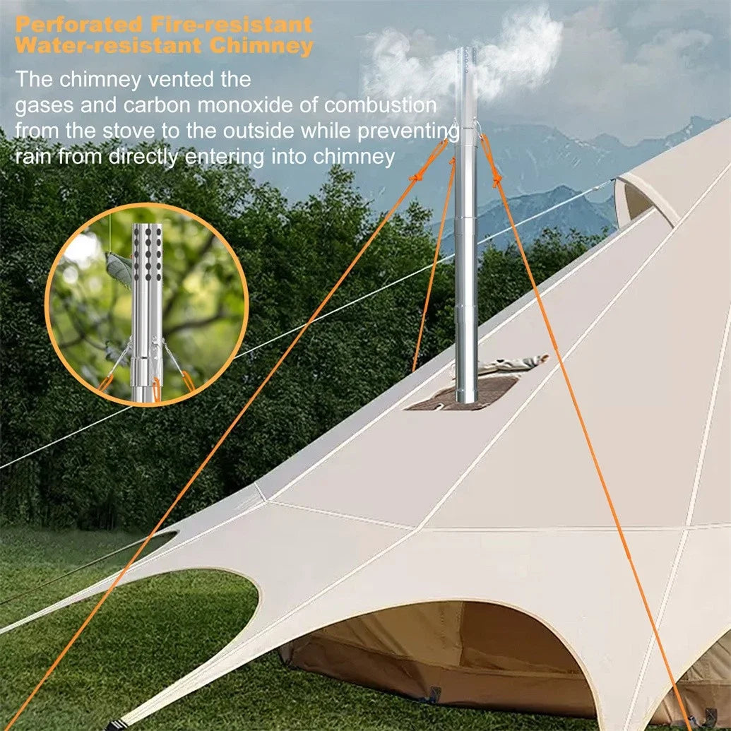 Portable Stainless Steel Wood Burning Stove With Chimney For Camping