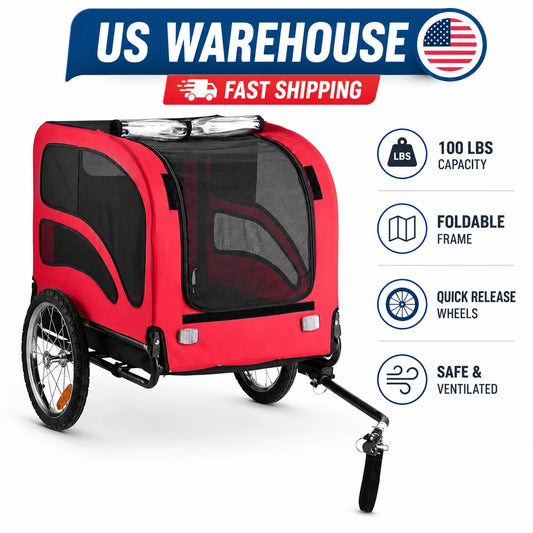 Foldable Pet Bicycle Trailer For Dogs With Ventilated Cabin