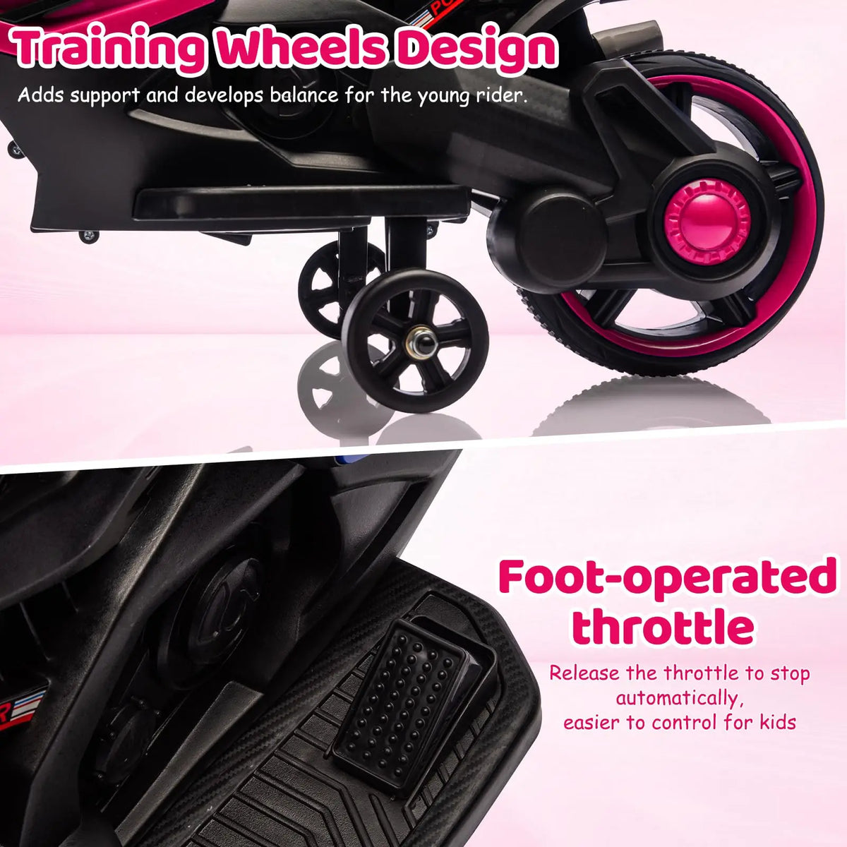 HiMiss Kids Ride On Motorcycle With Training Wheels And Music