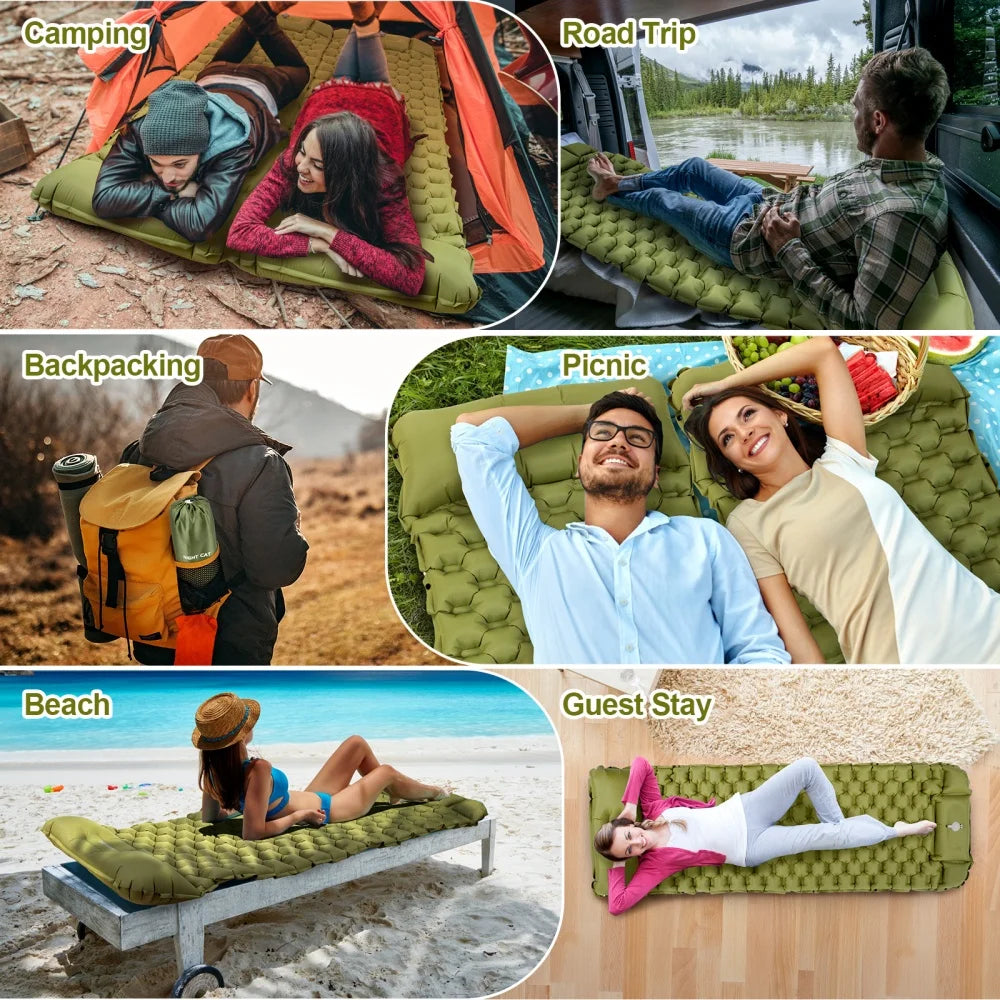 Night Cat Inflatable Sleeping Pad With Foot Pump For Camping