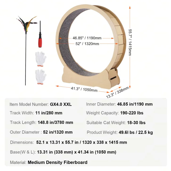Wooden Cat Exercise Wheel With Detachable Carpet And Teaser