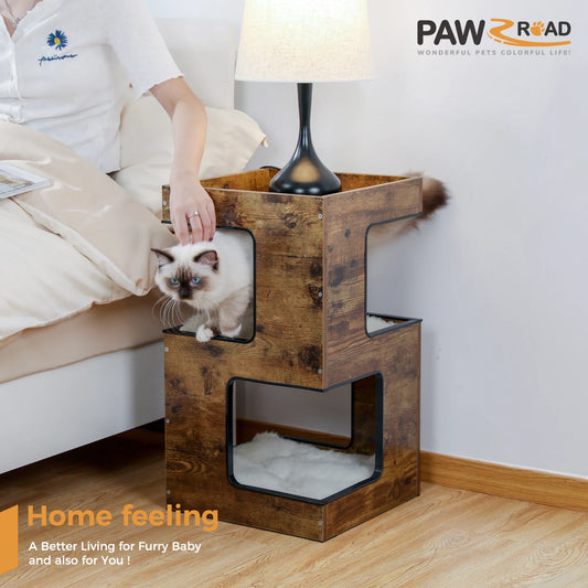 Pawz Road Wood Cat Condo With Integrated Scratching Platform