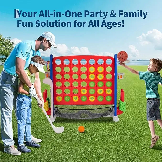 HiMISS Giant Connect 4 Game With Golf Basketball Ring Toss