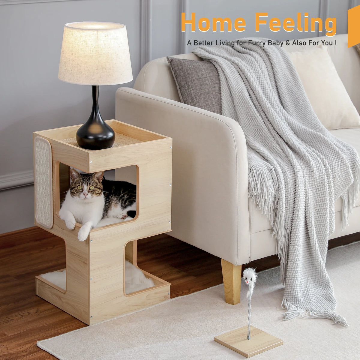 Pawz Road Wood Cat Condo With Integrated Scratching Platform