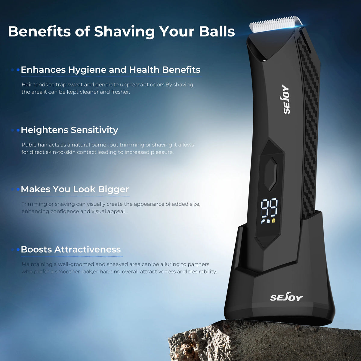 Sejoy Waterproof Electric Body Hair Trimmer With LED Display