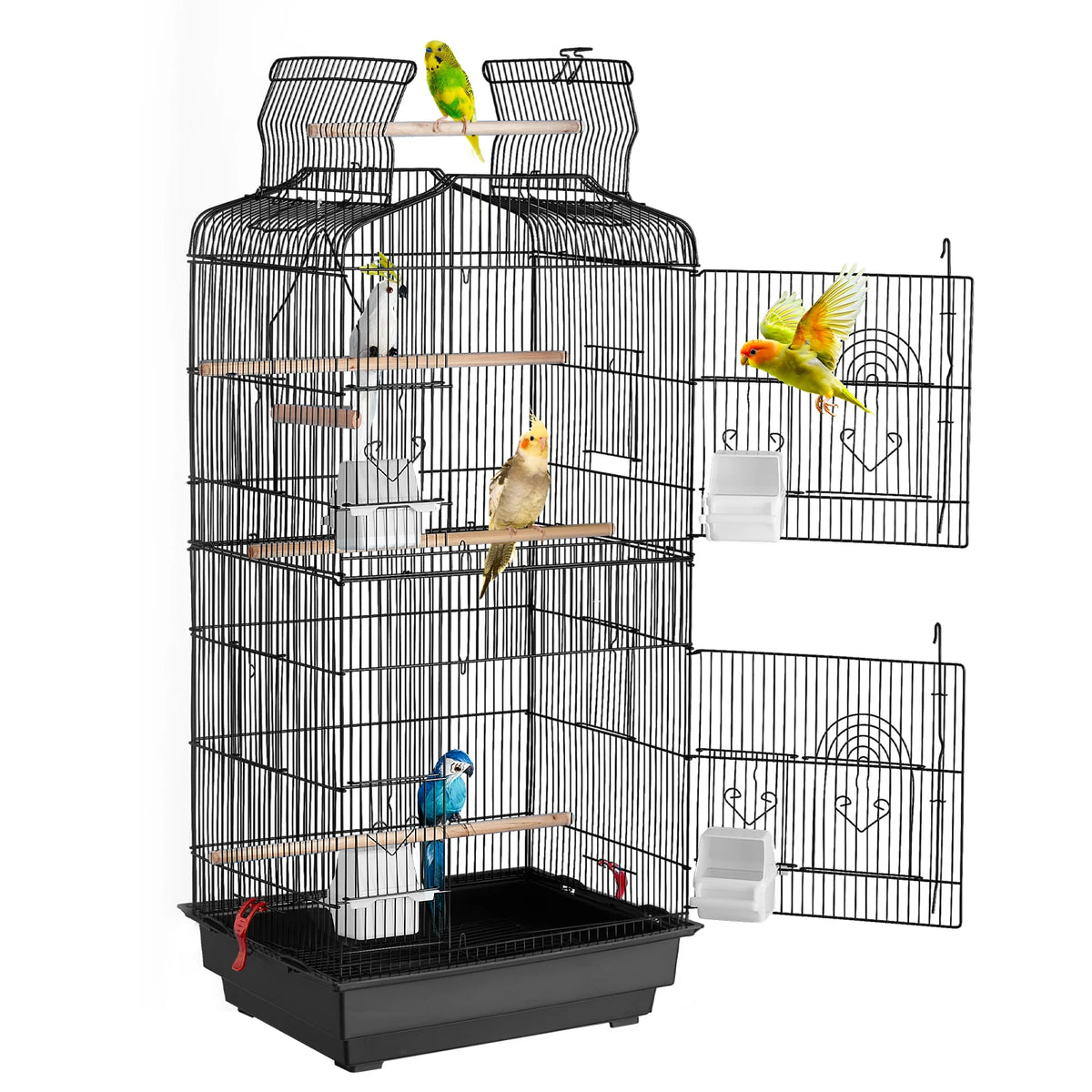 SucceBuy Hanging Open Top Bird Cage With Perch And Swing