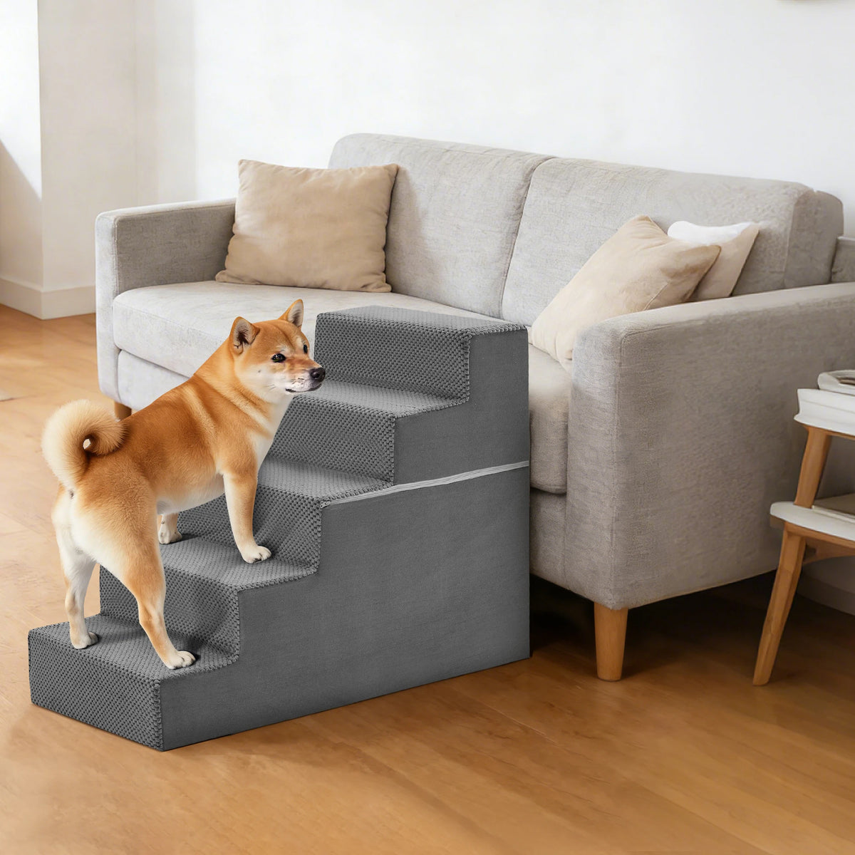 JHK Curved Foam Dog Stair Ramp For Easy Indoor Access