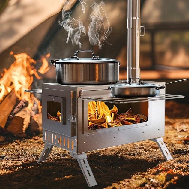 Portable Stainless Steel Wood Burning Stove With Chimney For Camping