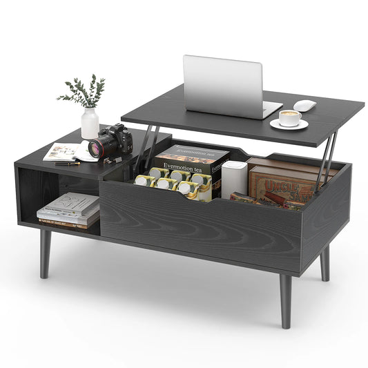 JHK Lift Top Wood Coffee Table Featuring Adjustable Storage Desk