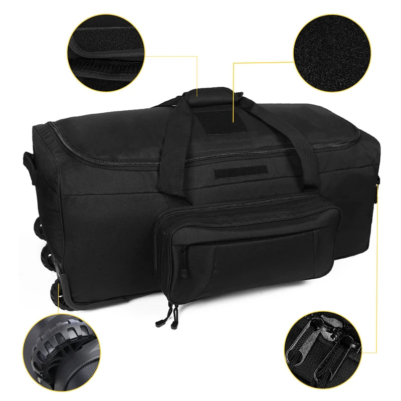 Q Brand Wheeled Tactical Duffel Bag For Heavy Camping Gear