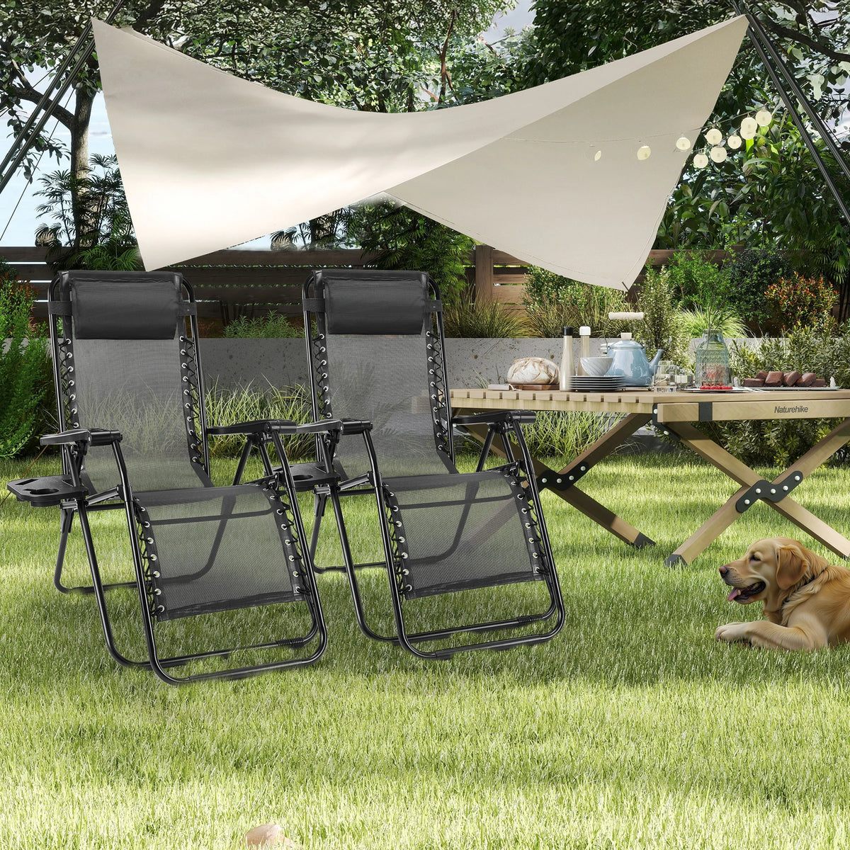 JHK Zero Gravity Outdoor Recliner Chairs With Cup Holder Trays