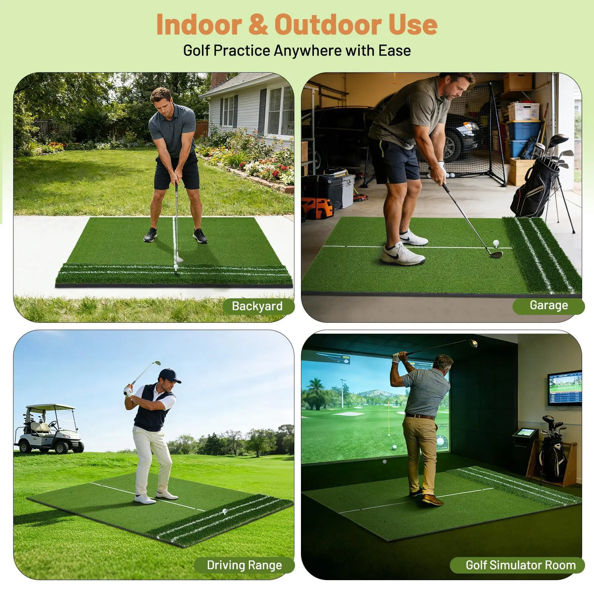 HiMISS Dual Turf Golf Practice Mat With Alignment Lines
