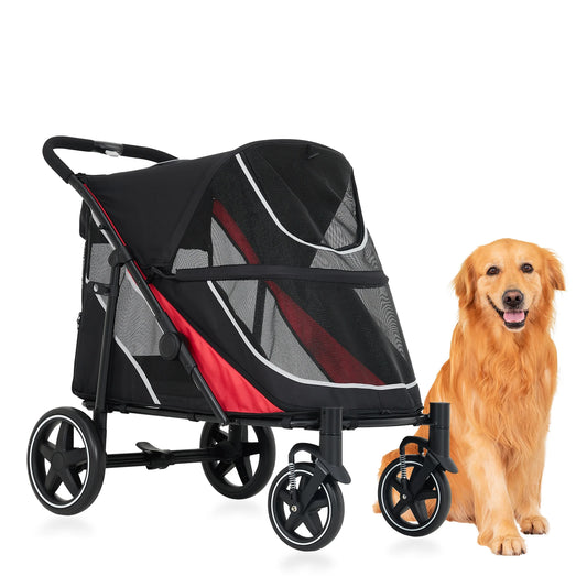 Foldable Dog Stroller With Ventilated Canopy And Adjustable Handle
