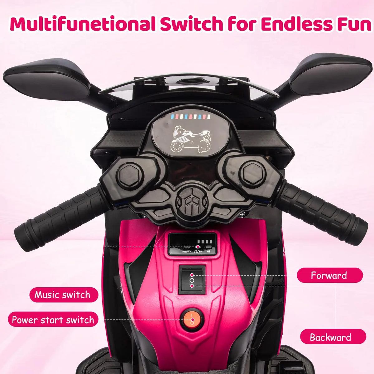 HiMiss Kids Ride On Motorcycle With Training Wheels And Music