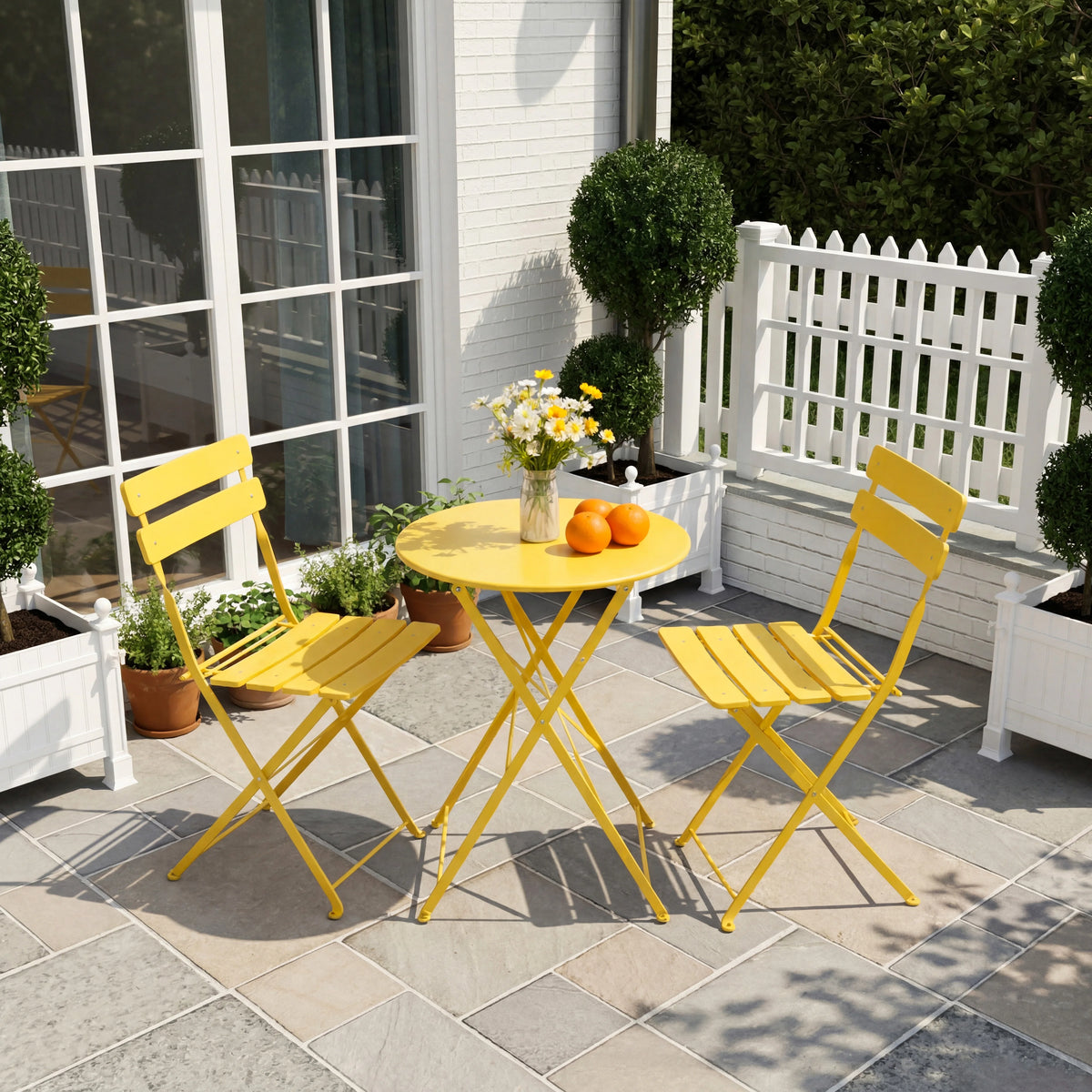 TUAREX Folding Steel Bistro Set For Outdoor Patio Garden