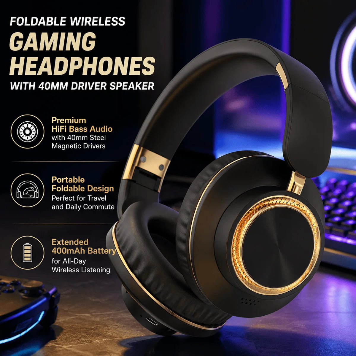 Stonego Wireless Bluetooth Over Ear Gaming Headset