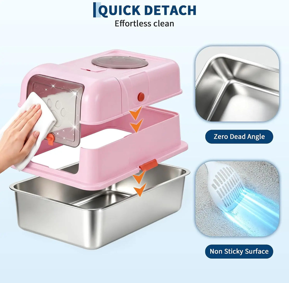 HiMISS Stainless Steel Enclosed Cat Litter Box With Scoop