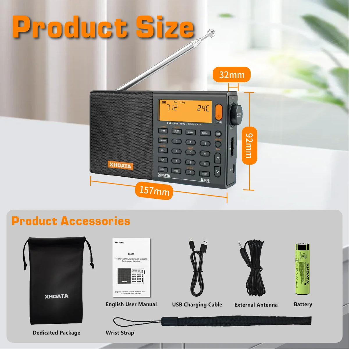 XhDATA D-808 Full Band Portable Radio With Stereo Audio