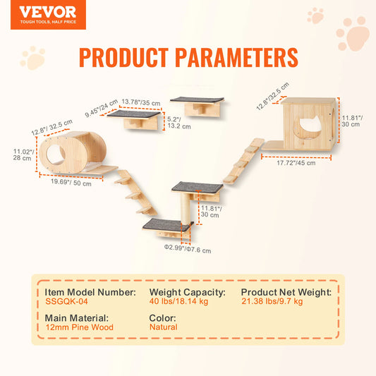 SucceBuy Wall Mounted Cat Shelves With Durable Wood Perches
