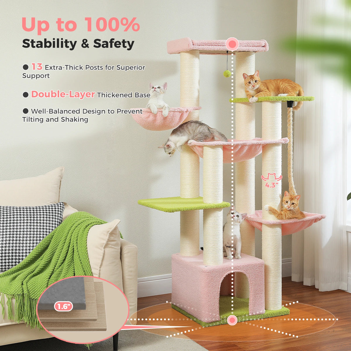 PAWZ Road Multi Level Cat Tower With Sisal Posts Hammock