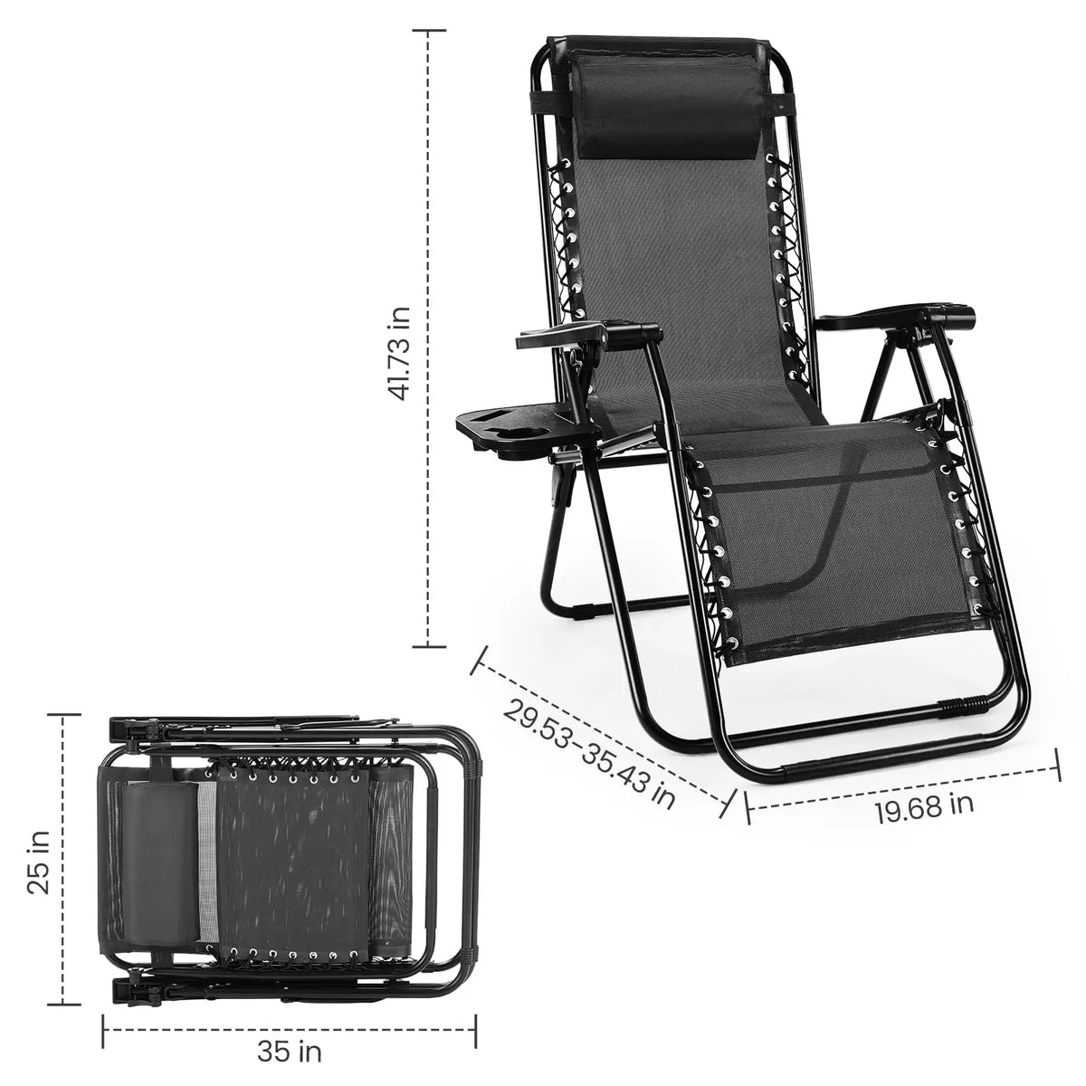 JHK Zero Gravity Recliner With Cup Holder For Outdoor Relaxing