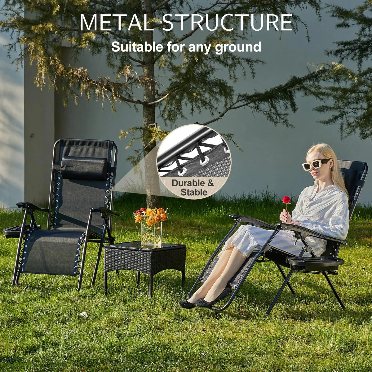 JHK Zero Gravity Recliner With Cup Holder For Outdoor Relaxing