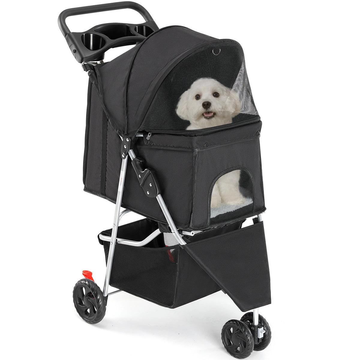 Foldable Three Wheel Pet Stroller For Small Dogs Daily Use