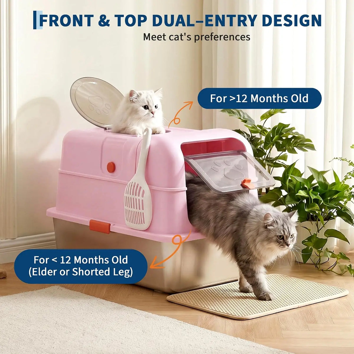 HiMISS Stainless Steel Enclosed Cat Litter Box With Scoop