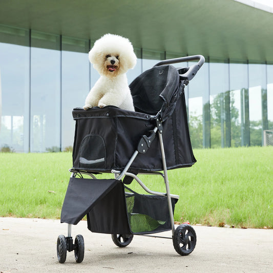 Foldable Three Wheel Pet Stroller For Small Dogs Daily Use