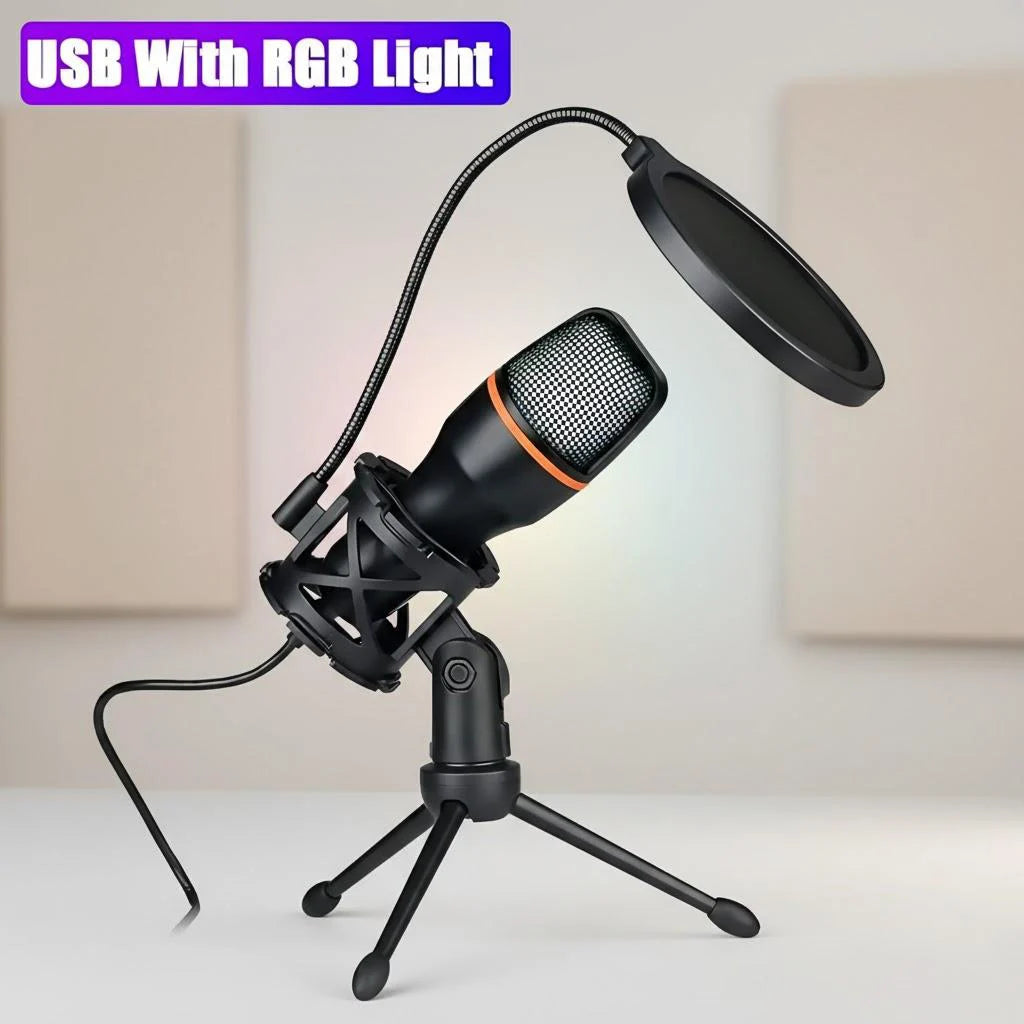 Stonego Usb Condenser Microphone With Rgb Tripod And Mute Button