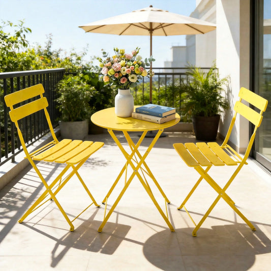 TUAREX Folding Steel Bistro Set For Outdoor Patio Garden