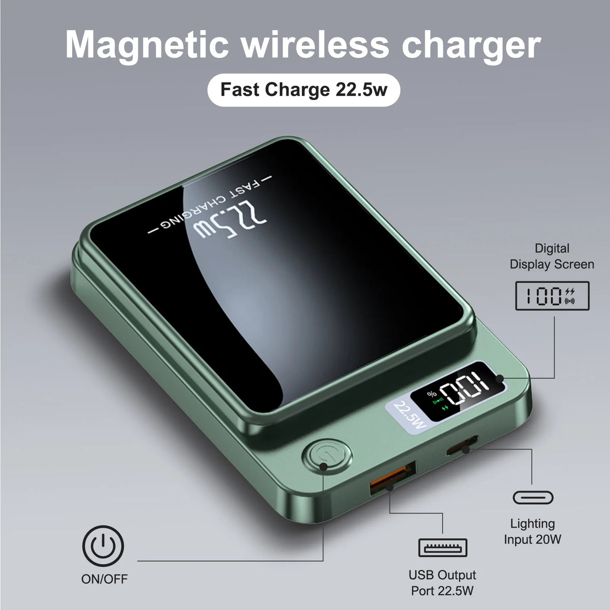 Wireless Magnetic Power Bank With Fast Charging And LED Display