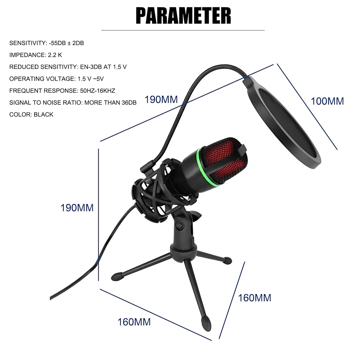 Stonego Usb Condenser Microphone With Rgb Tripod And Mute Button