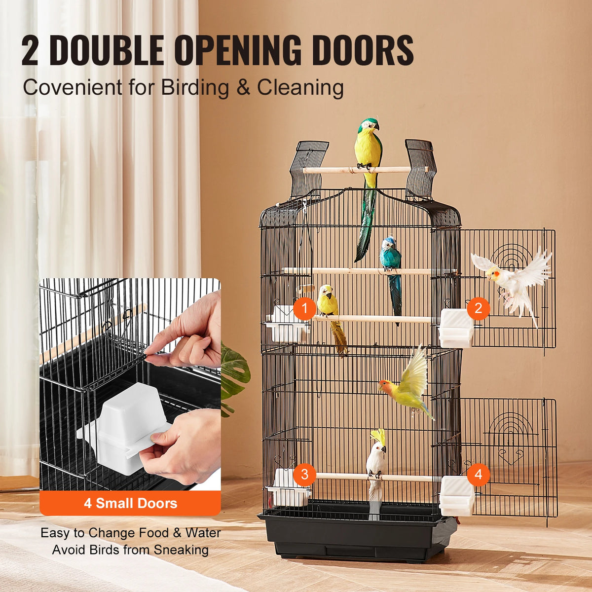 SucceBuy Hanging Open Top Bird Cage With Perch And Swing