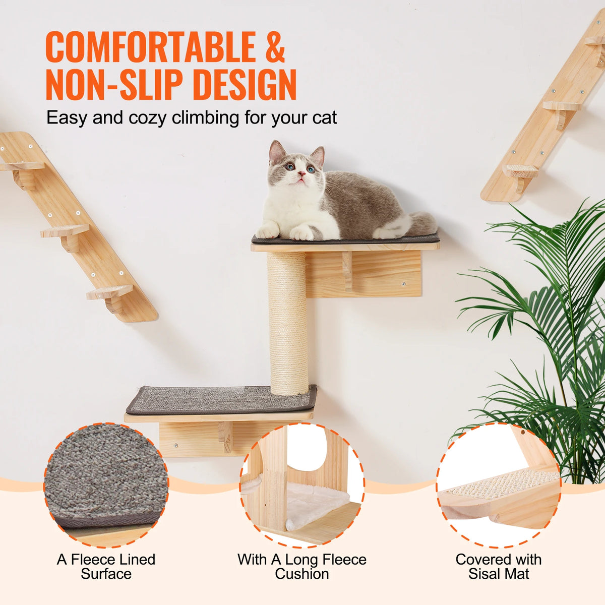 SucceBuy Wall Mounted Cat Shelves With Durable Wood Perches