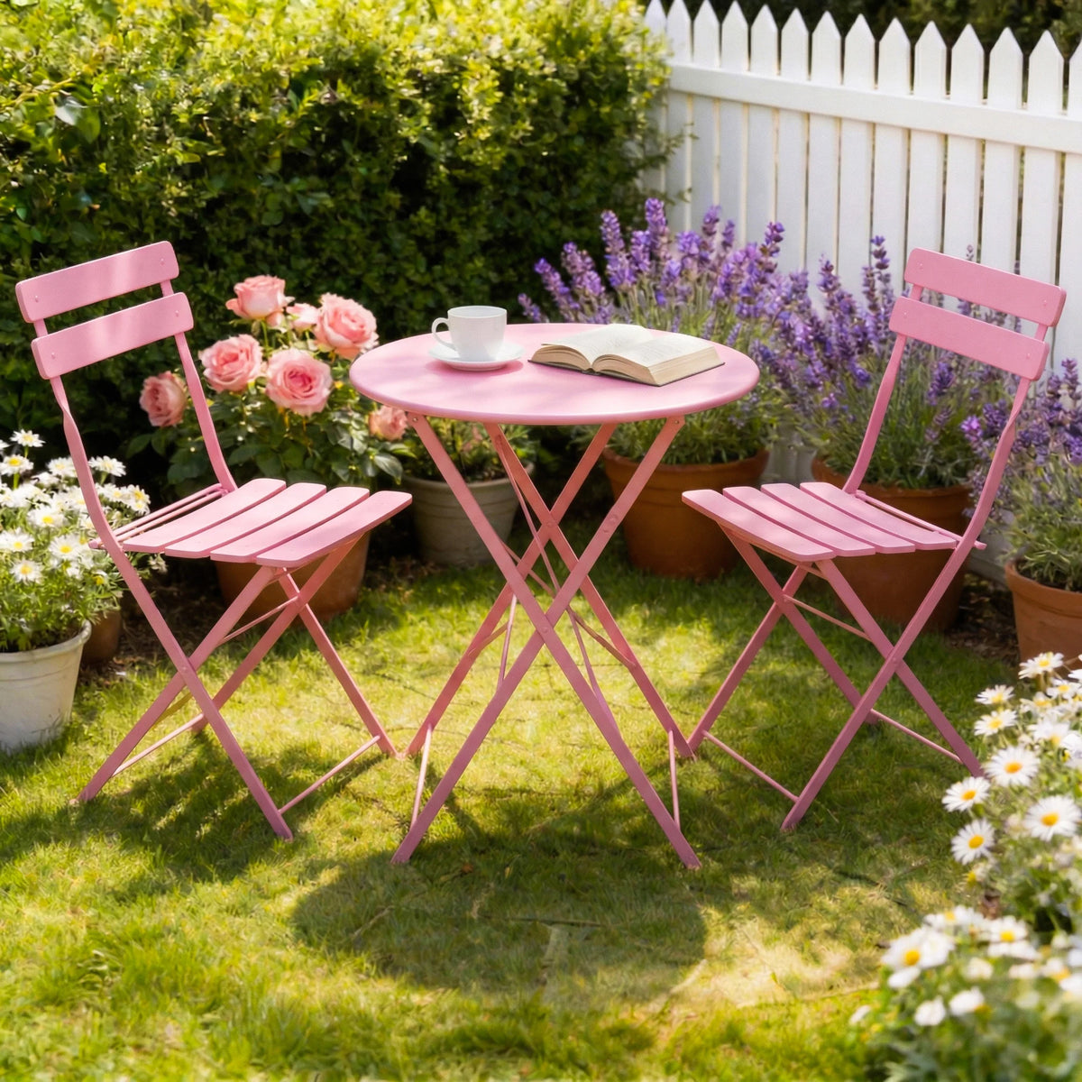 TUAREX Folding Steel Bistro Set For Outdoor Patio Garden