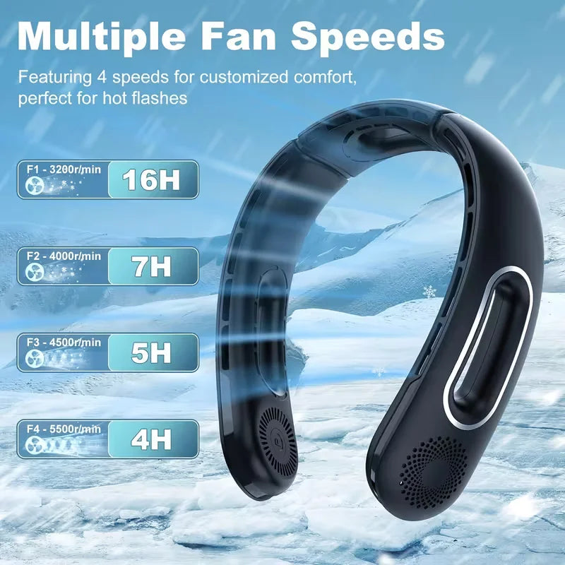 Portable USB Rechargeable Bladeless Neck Fan With Four Speed Settings