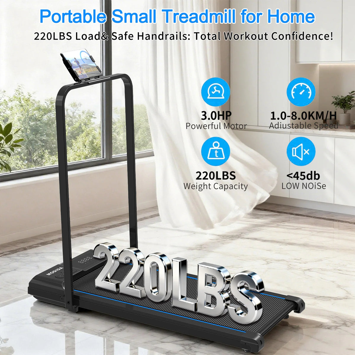 Modida Walking Pad Treadmill Under Desk Foldable Quiet Motor