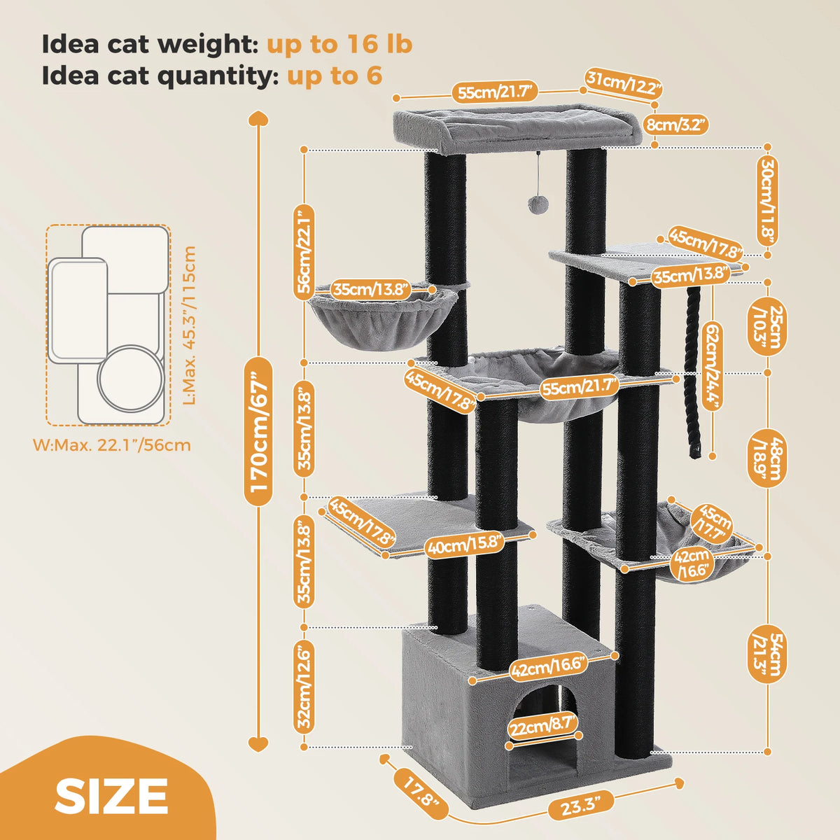 PAWZ Road Multi Level Cat Tower With Sisal Posts Hammock
