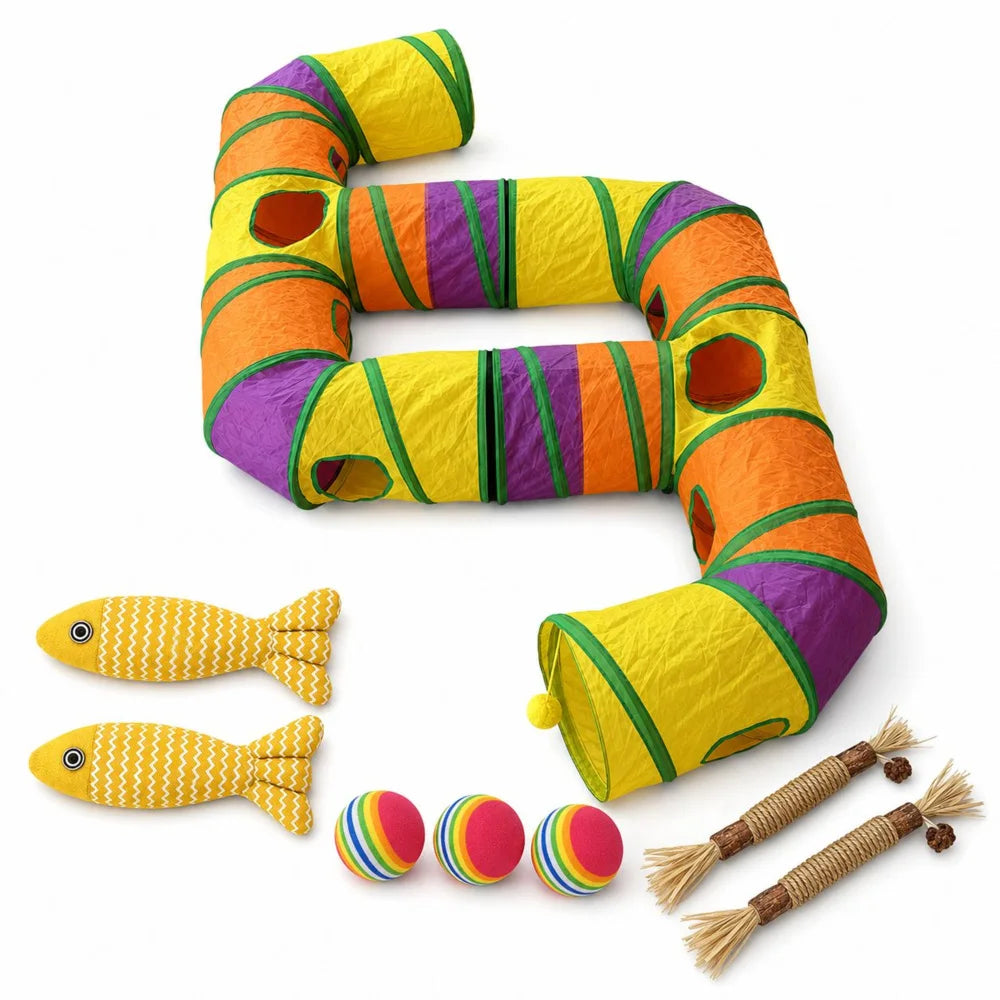 Zoe Foldable Connectable Cat Tunnel Maze With Interactive Toys