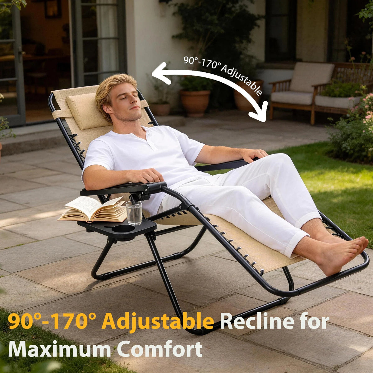 JHK Zero Gravity Outdoor Recliner Chairs With Cup Holder Trays